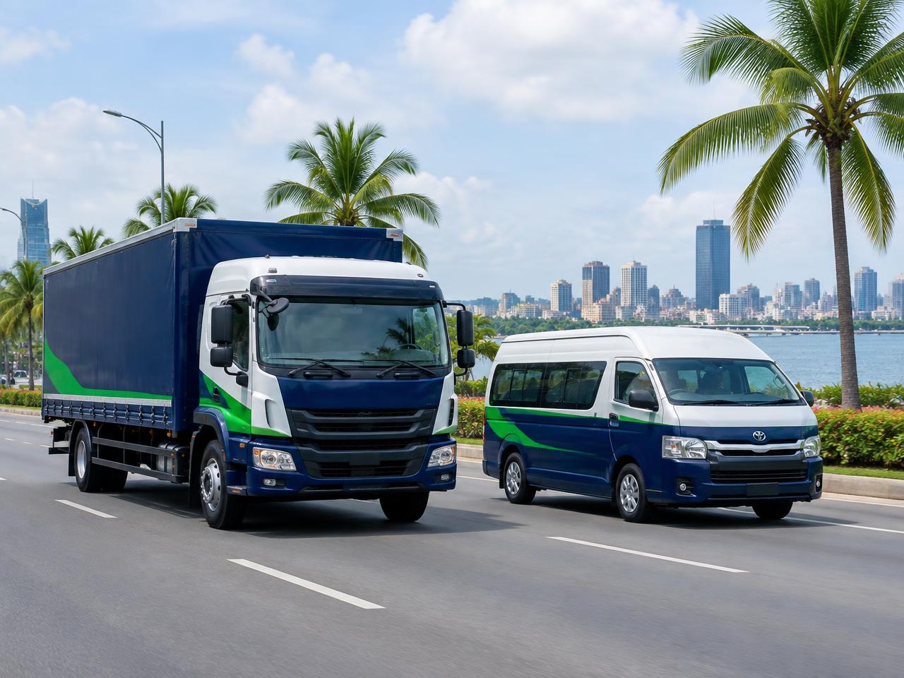 Camion et minibus de transport professionnel circulant à Abidjan